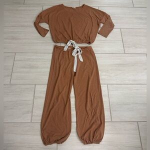 Eberjey Gisele Slouchy Cotton Lounge Set Pajama Small S Pecan Orange Top Bottom